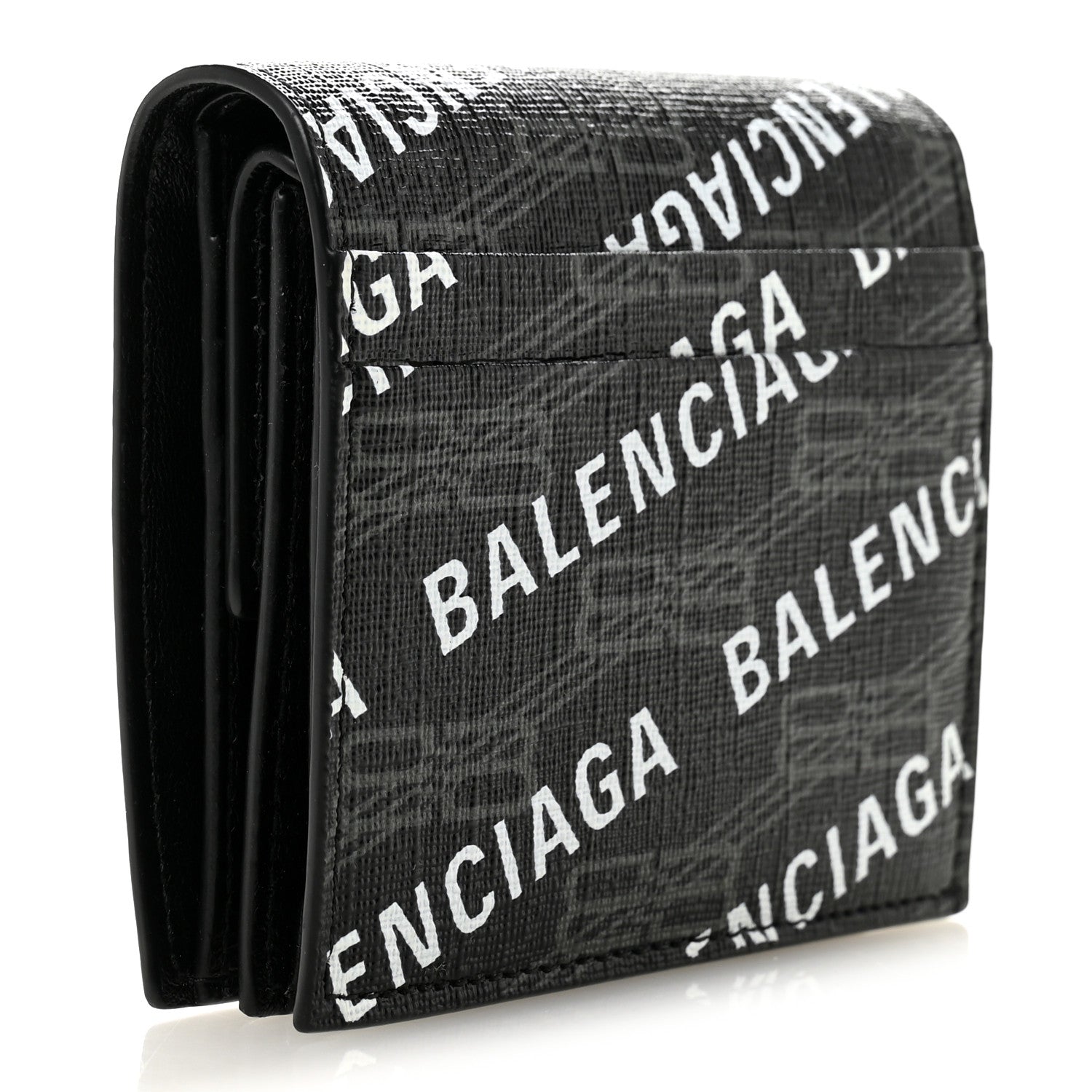 Balenciaga Coated Canvas BB Monogram Allover Logo Card Holder Wallet Black Grey White 3 of 8
