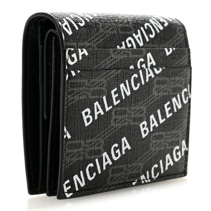Balenciaga Coated Canvas BB Monogram Allover Logo Card Holder Wallet Black Grey White 3 of 8
