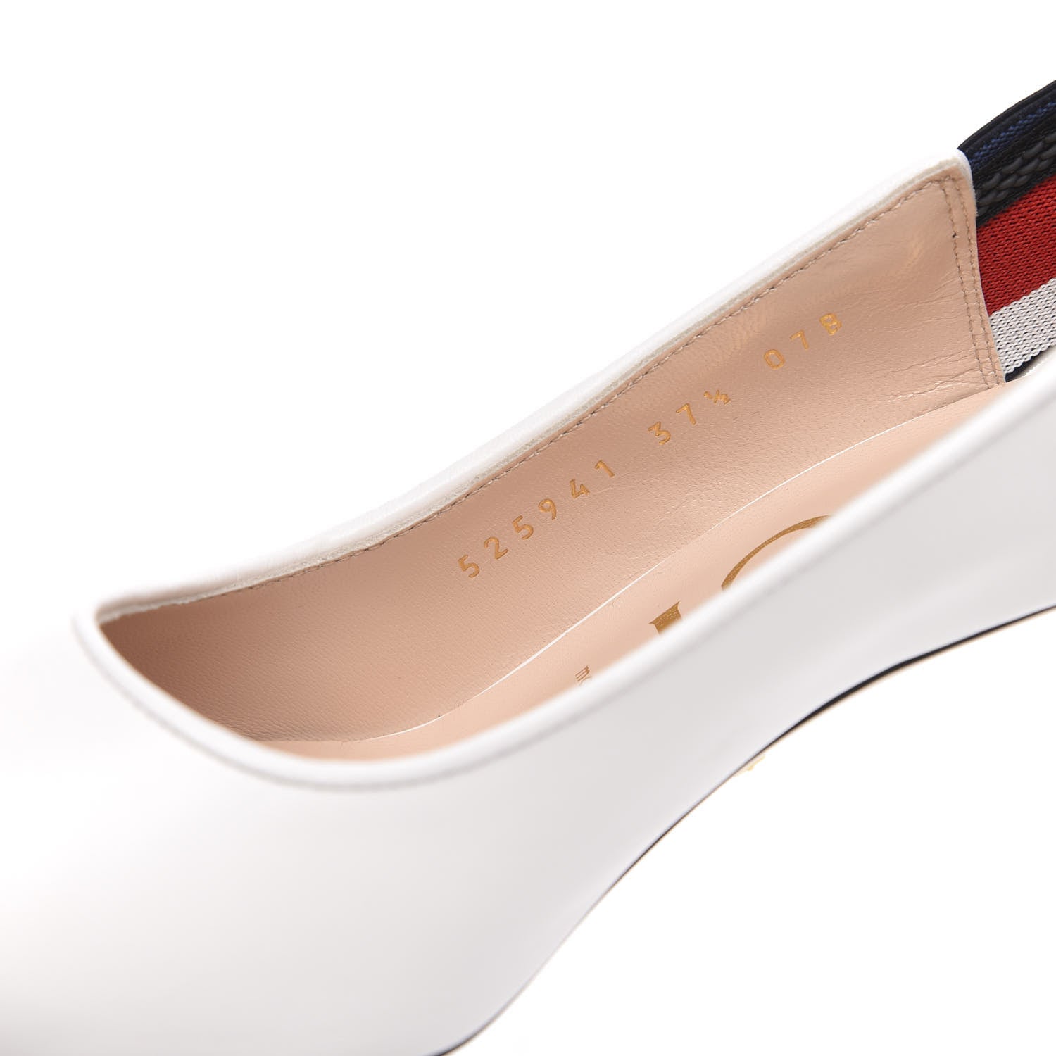 Gucci Malaga Kid Web Sylvie Mid Heel Slingback Pumps 37.5 White 8 of 9