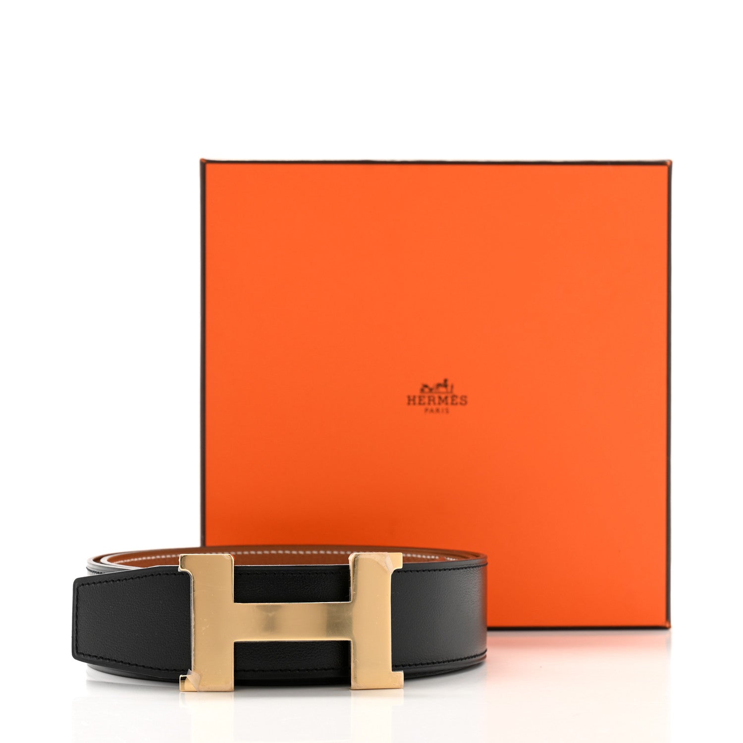 Hermes Box 135 Togo 38mm Constance H Belt 95 38 Black Gold 6 of 6