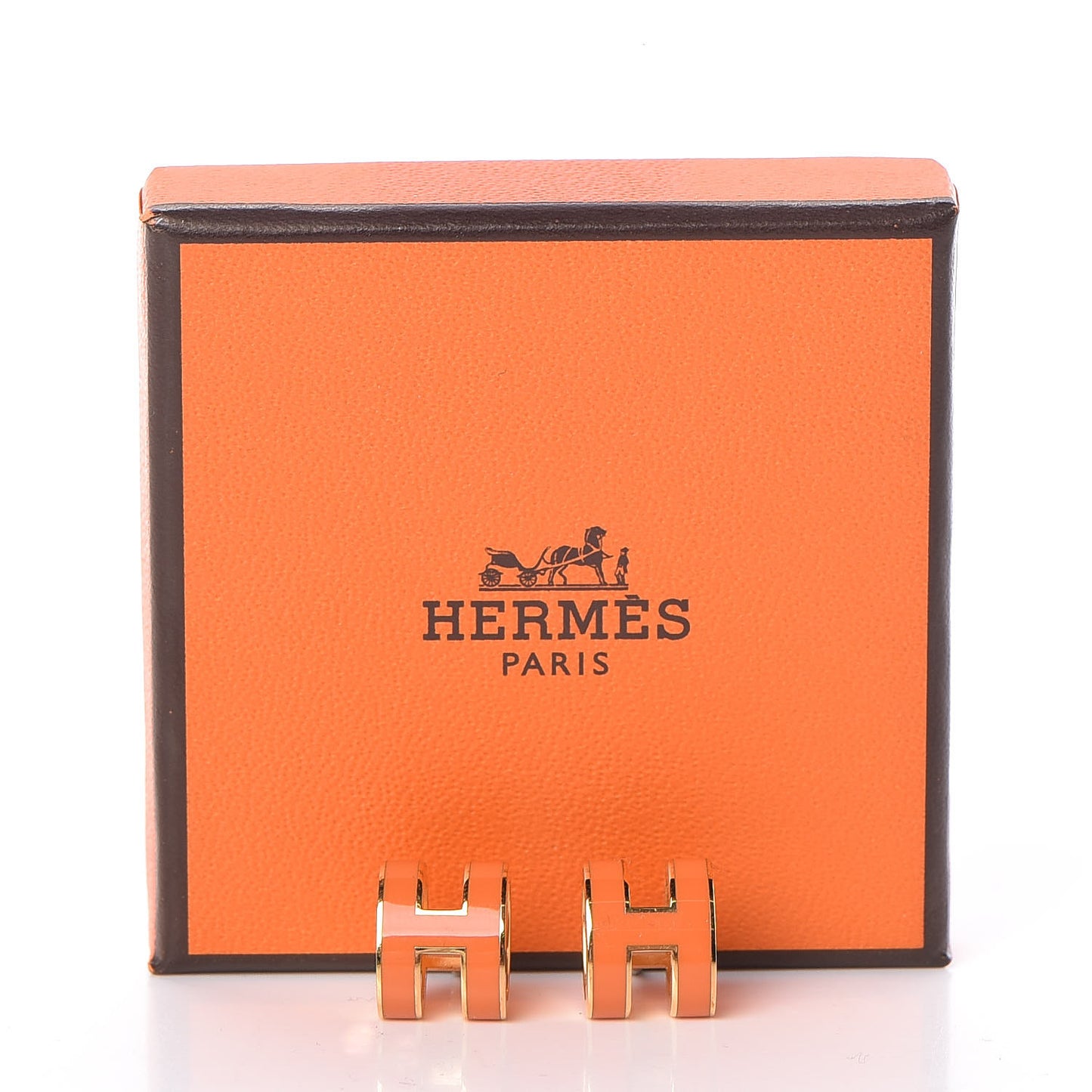 Gold Lacquered Pop H Earrings Orange