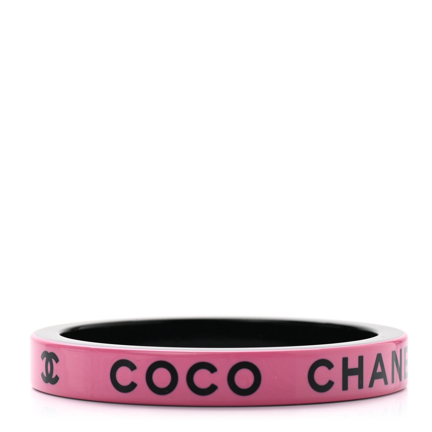 Chanel Resin Logo Bangle Bracelet Pink Black 3 of 4