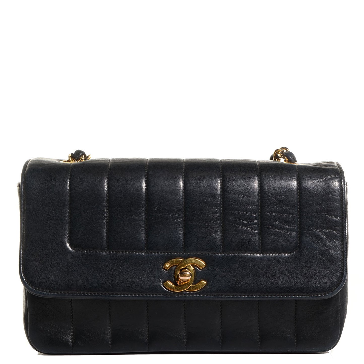 Lambskin Vertical Quilted Small Single Flap Black
