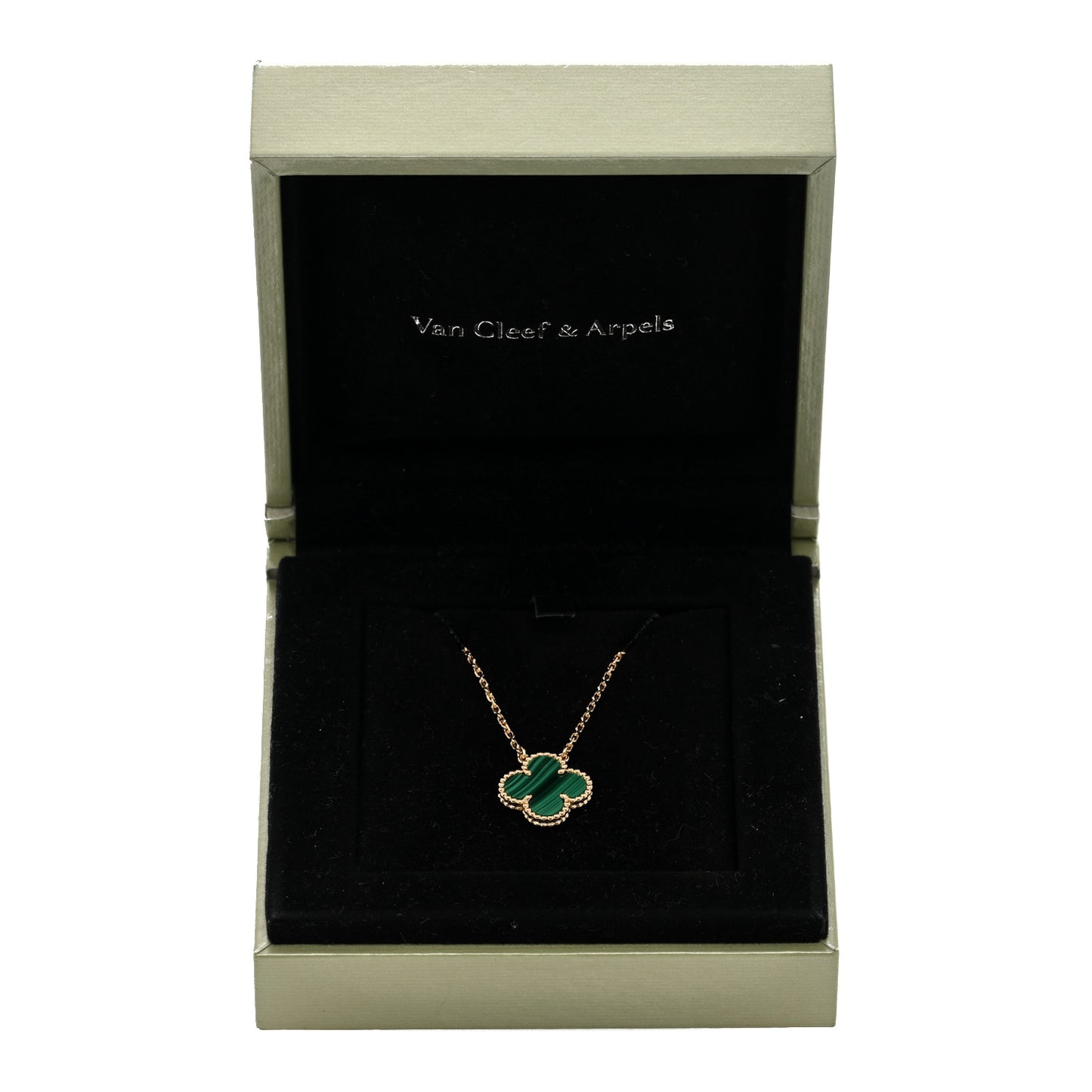 18K Yellow Gold Malachite Vintage Alhambra Pendant Necklace