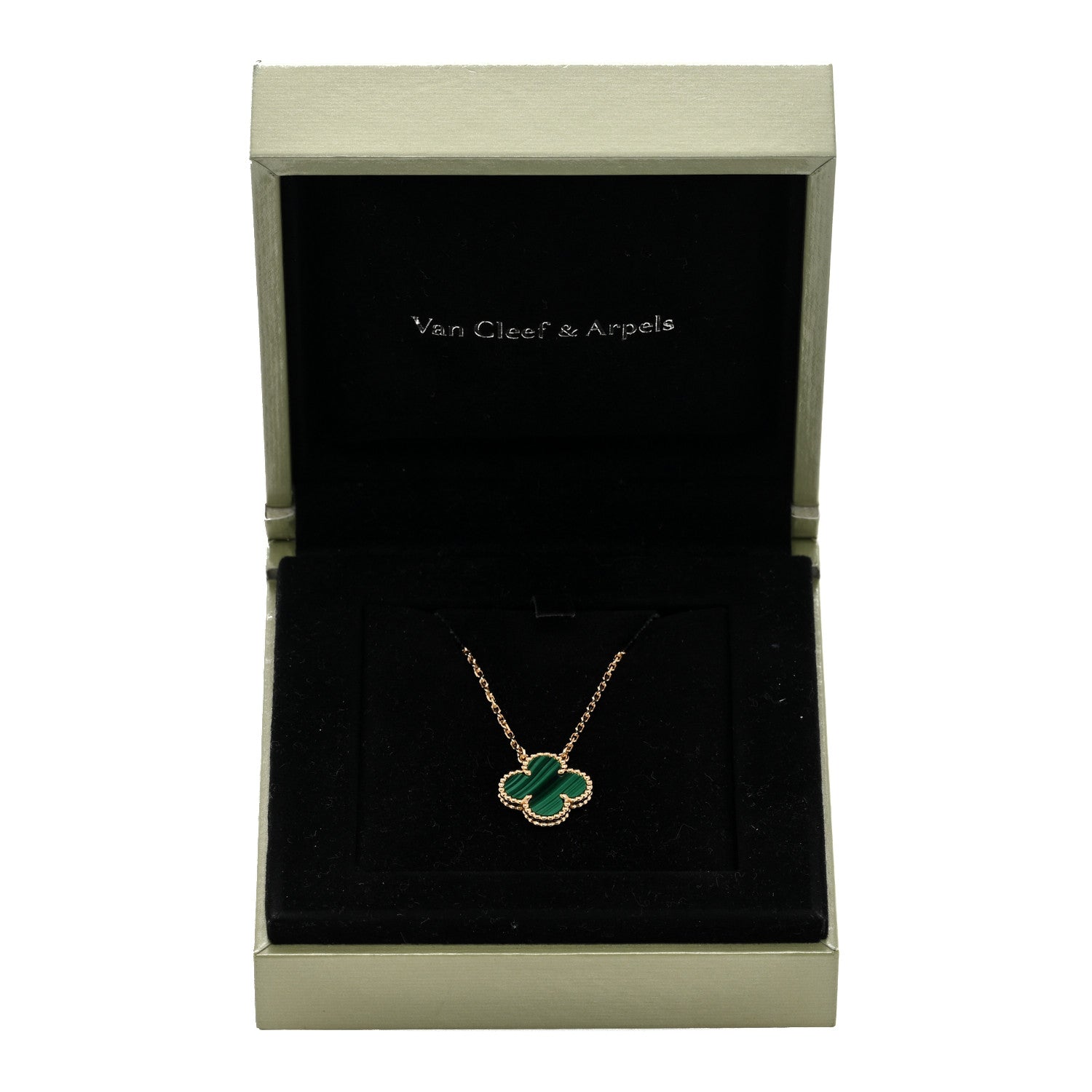 Van Cleef & Arpels 18K Yellow Gold Malachite Vintage Alhambra Pendant Necklace 4 of 4