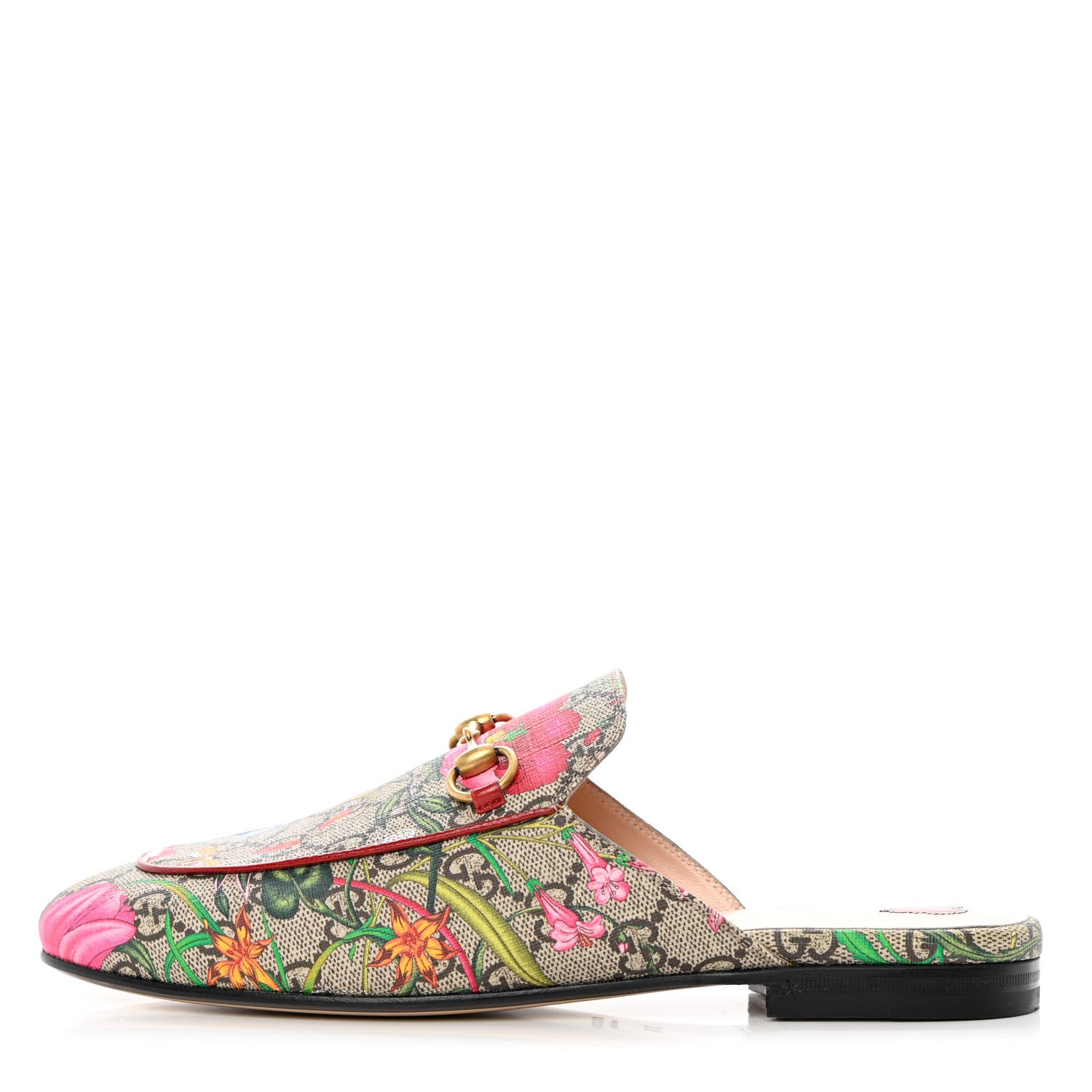 Gucci GG Supreme Monogram Flora Womens Princetown Slippers 37.5 Beige Ebony Multicolor Rosso 1 of 16