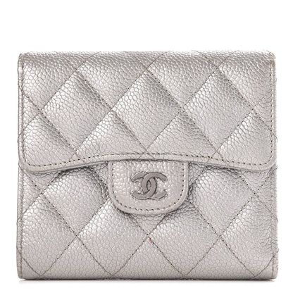 Chanel Metallic Caviar Quilted Compact Flap Wallet Silver 1 of 14