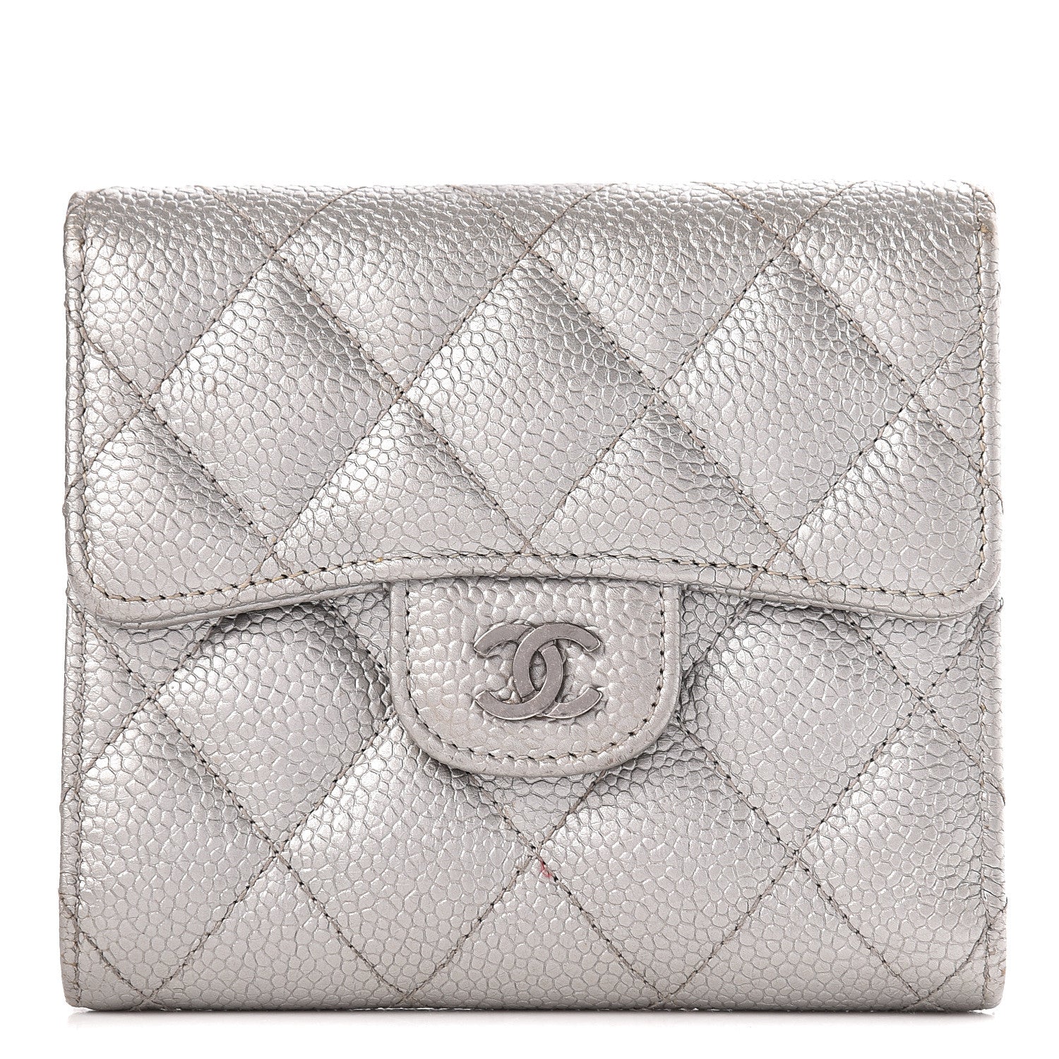 Chanel Metallic Caviar Quilted Compact Flap Wallet Silver 1 of 14