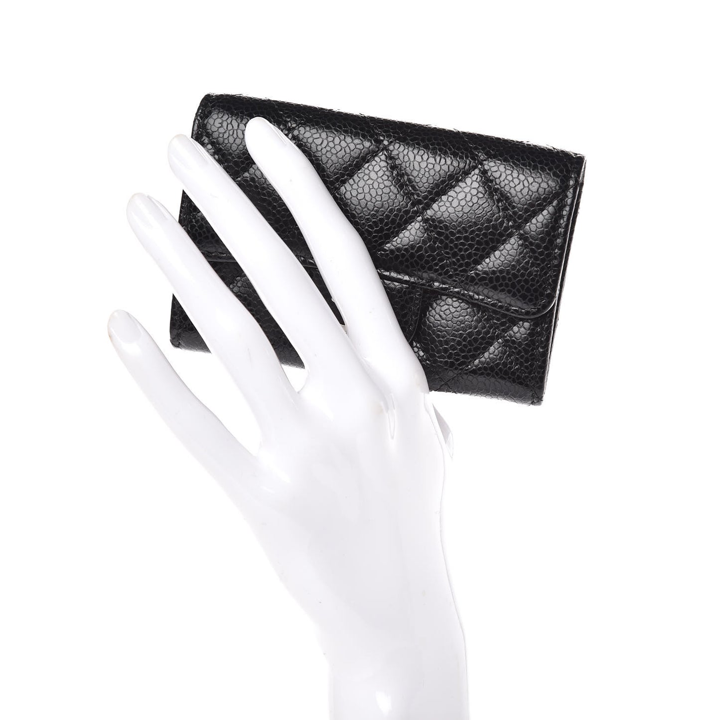 Caviar Quilted Flap Card Holder Black