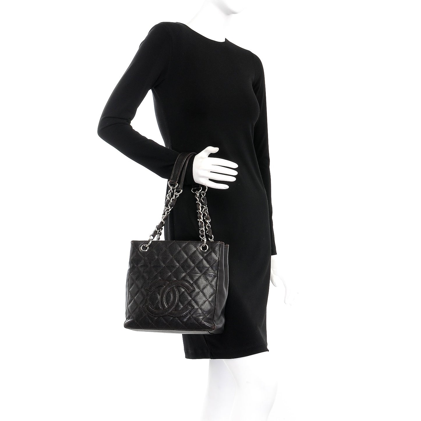 Caviar Petit Shopping Tote PST Dark Brown