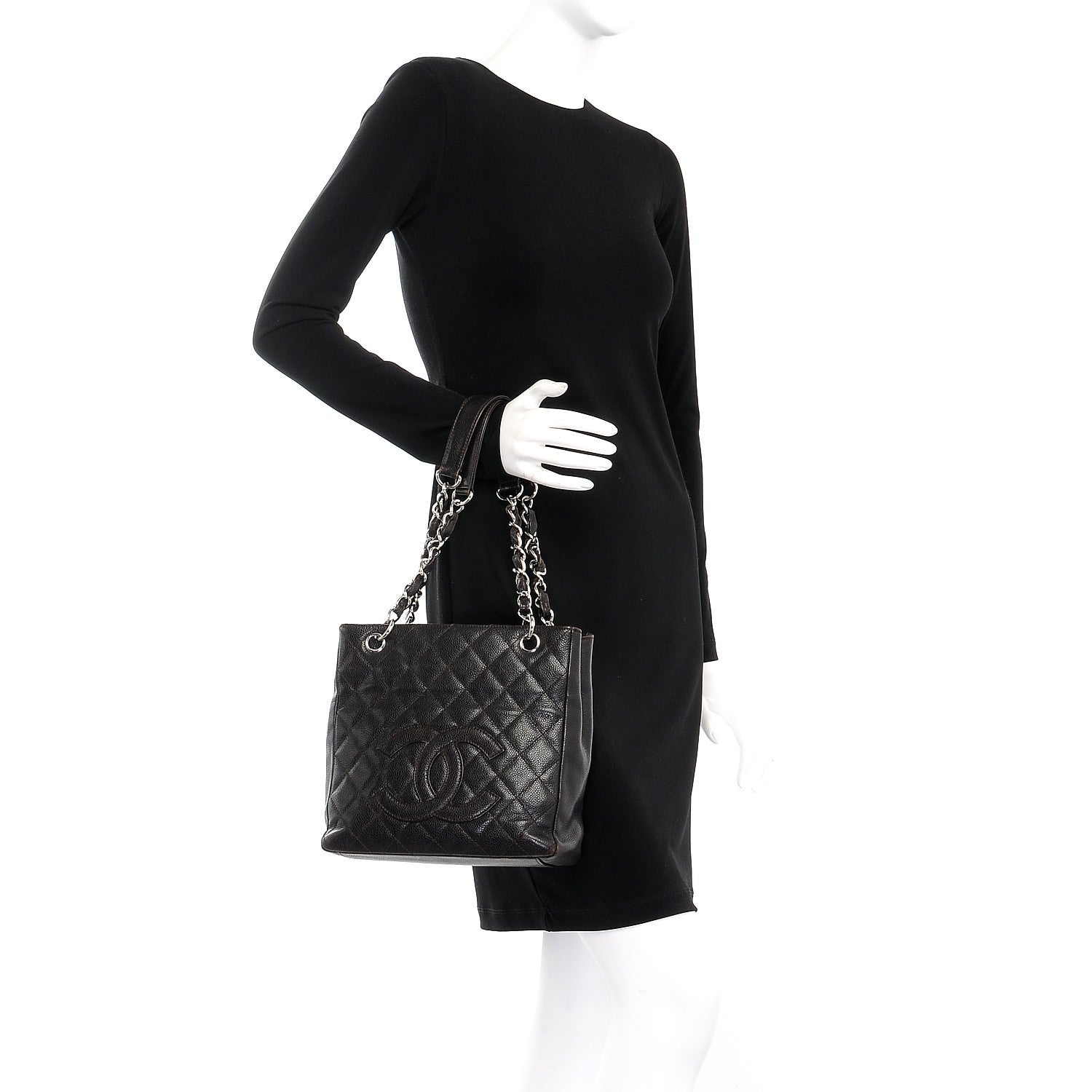 Chanel Caviar Petit Shopping Tote PST Dark Brown 2 of 12
