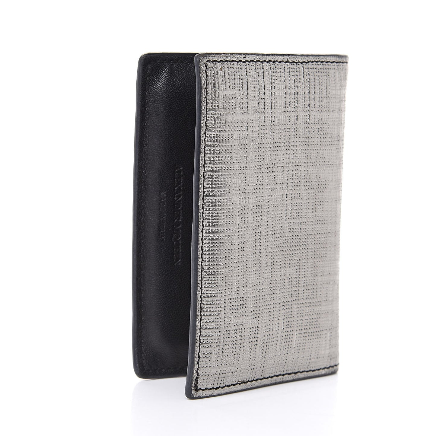 Metallic Textured Calfskin Skull Bi Fold Card Holder Silver