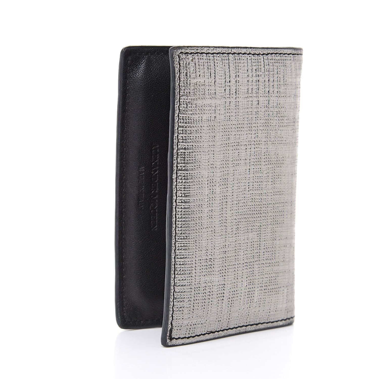 Alexander McQueen Metallic Textured Calfskin Skull Bi Fold Card Holder Silver 3 of 9
