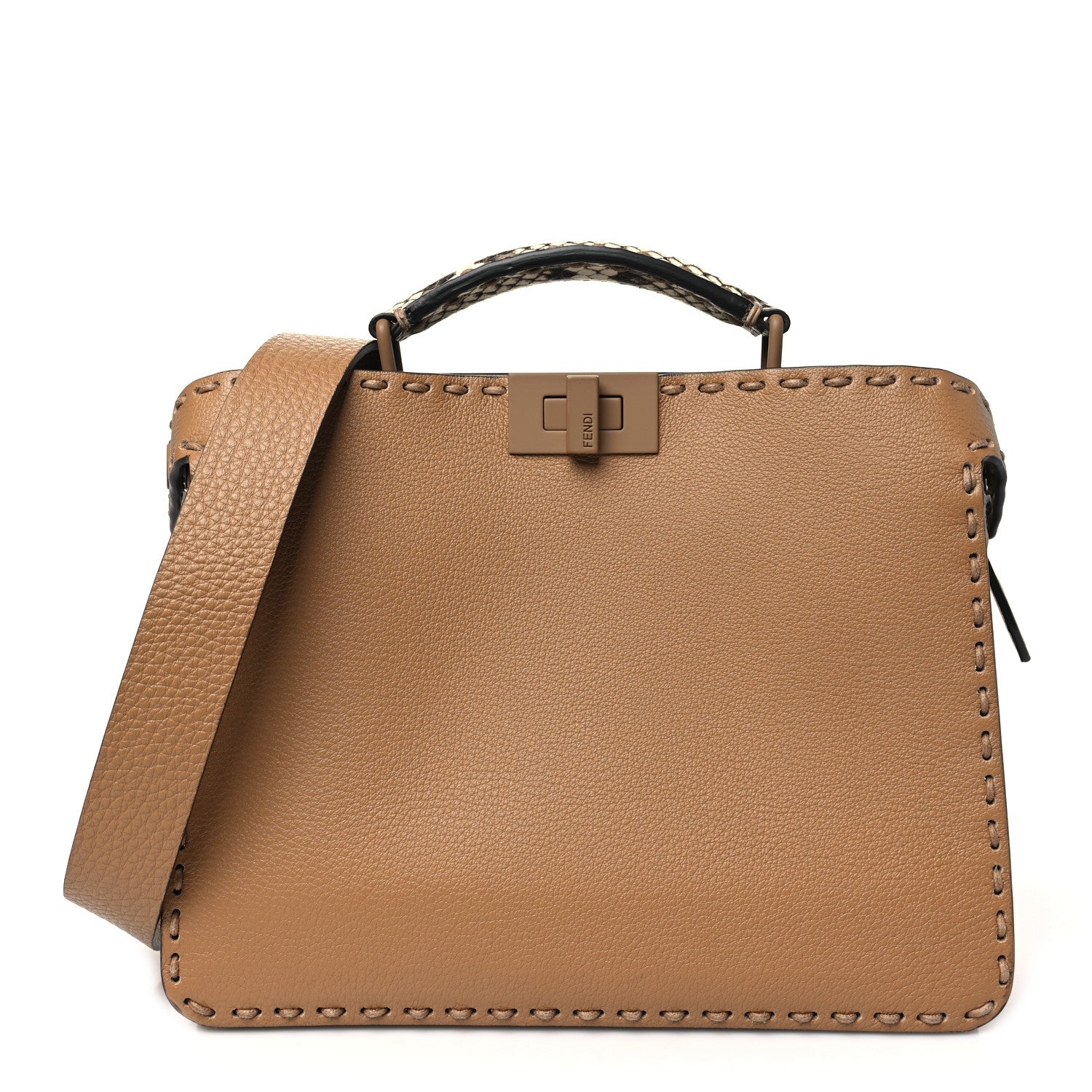 Fendi Cuoio Romano Vitello Elaphe Cover Sellerissima Monochrome Mini Peekaboo I SEE U Satchel Cammello 1 of 11