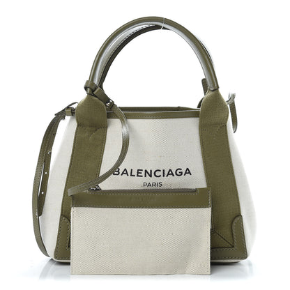 Balenciaga Cotton Canvas Calfskin Navy Cabas XS Natural Green 1 of 16