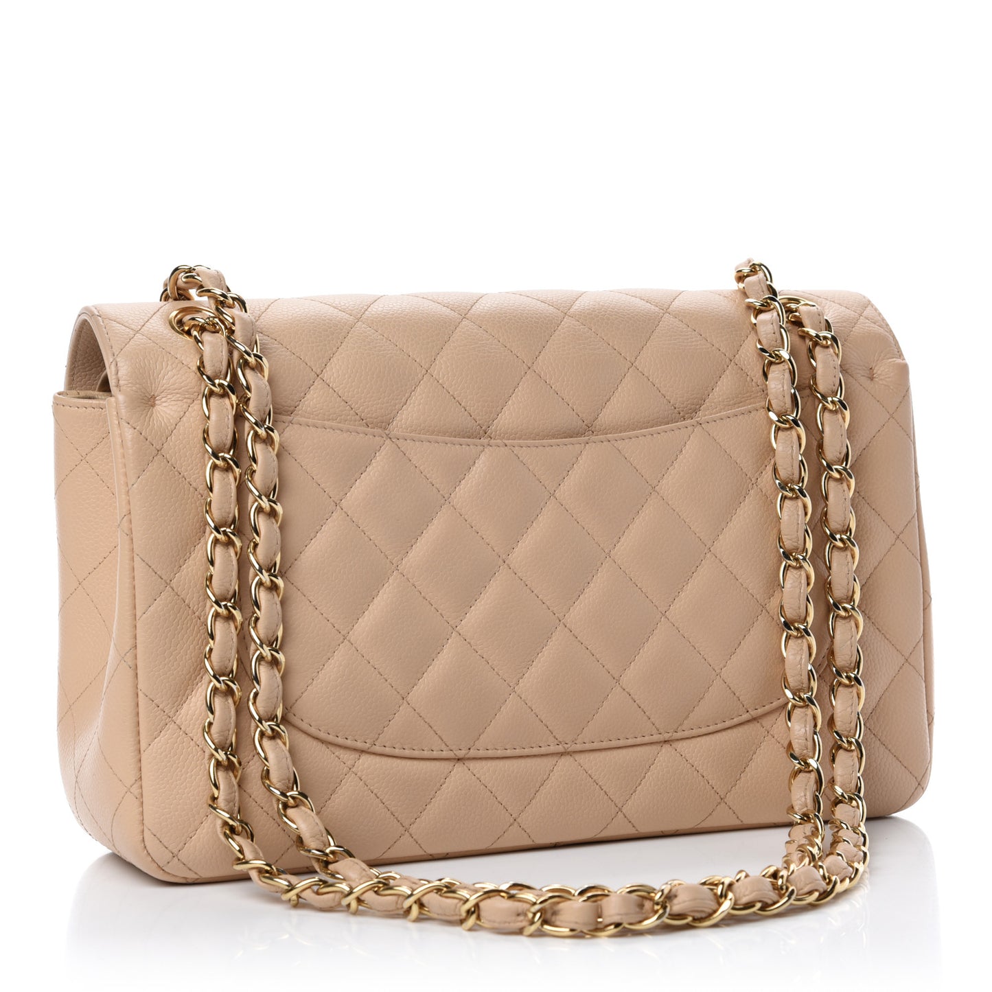 Caviar Quilted Jumbo Double Flap Beige Clair