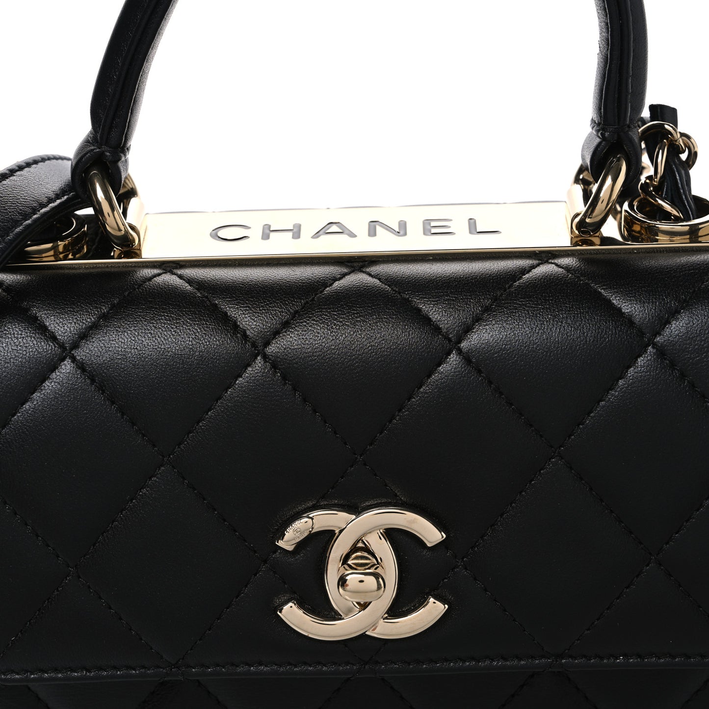 Lambskin Quilted Mini Trendy CC Dual Handle Flap Bag Black