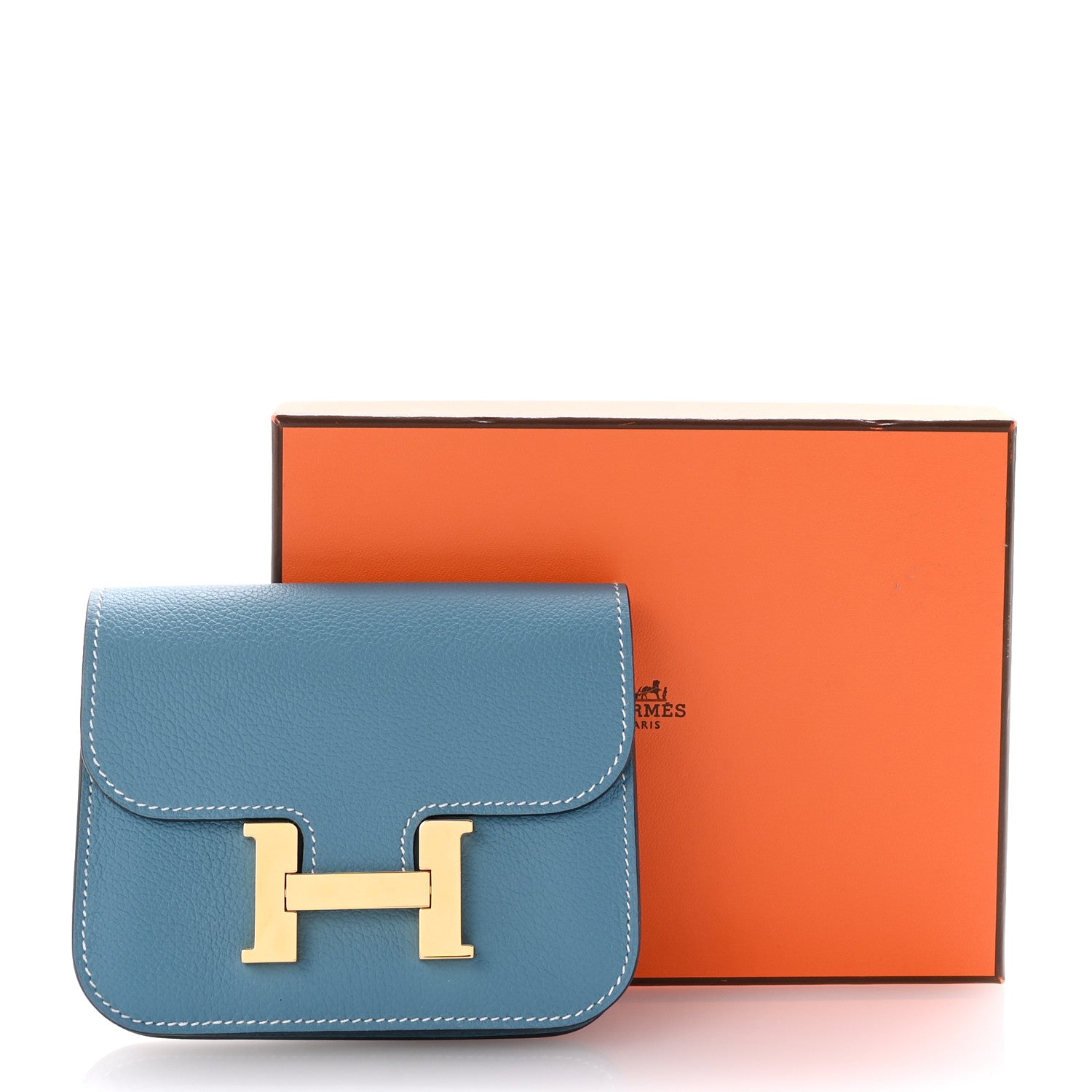 Hermes Evercolor Constance Slim Wallet Blue Jean 1658327