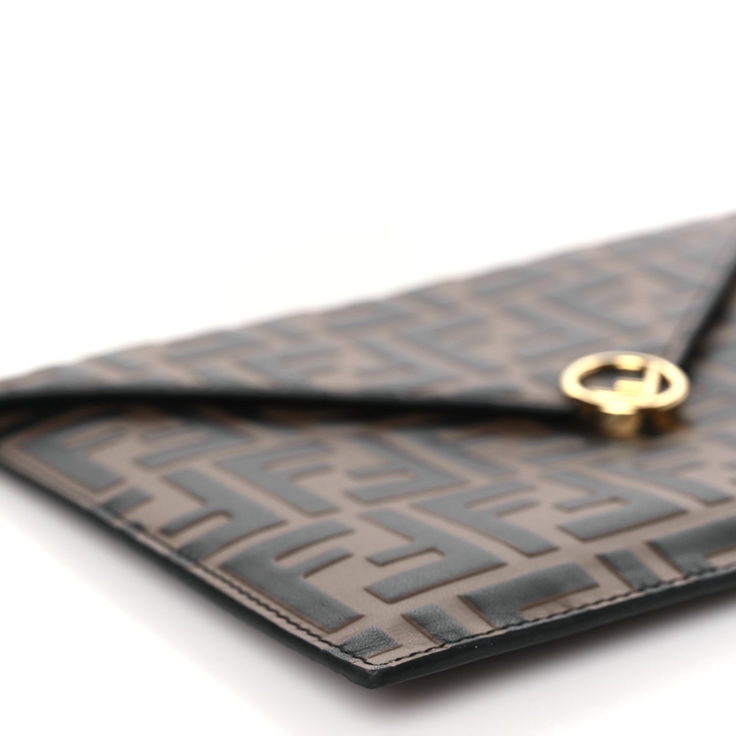 Vitello Soft F is Fendi Bi-Color FF 1974 Embossed Envelope Pouch Maya Black
