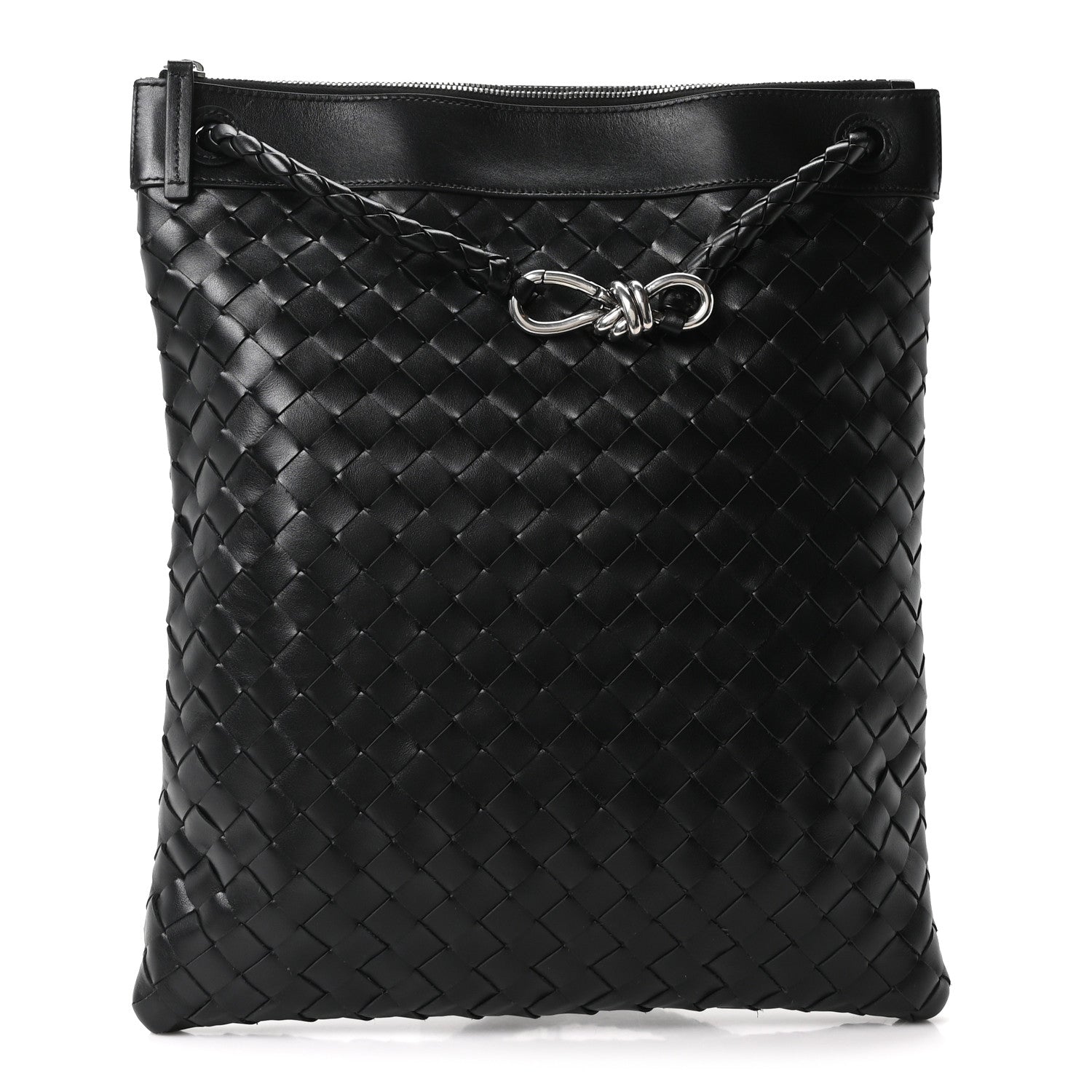 Bottega Veneta Nappa Intrecciato Andiamo Flat Messenger Black 1 of 9