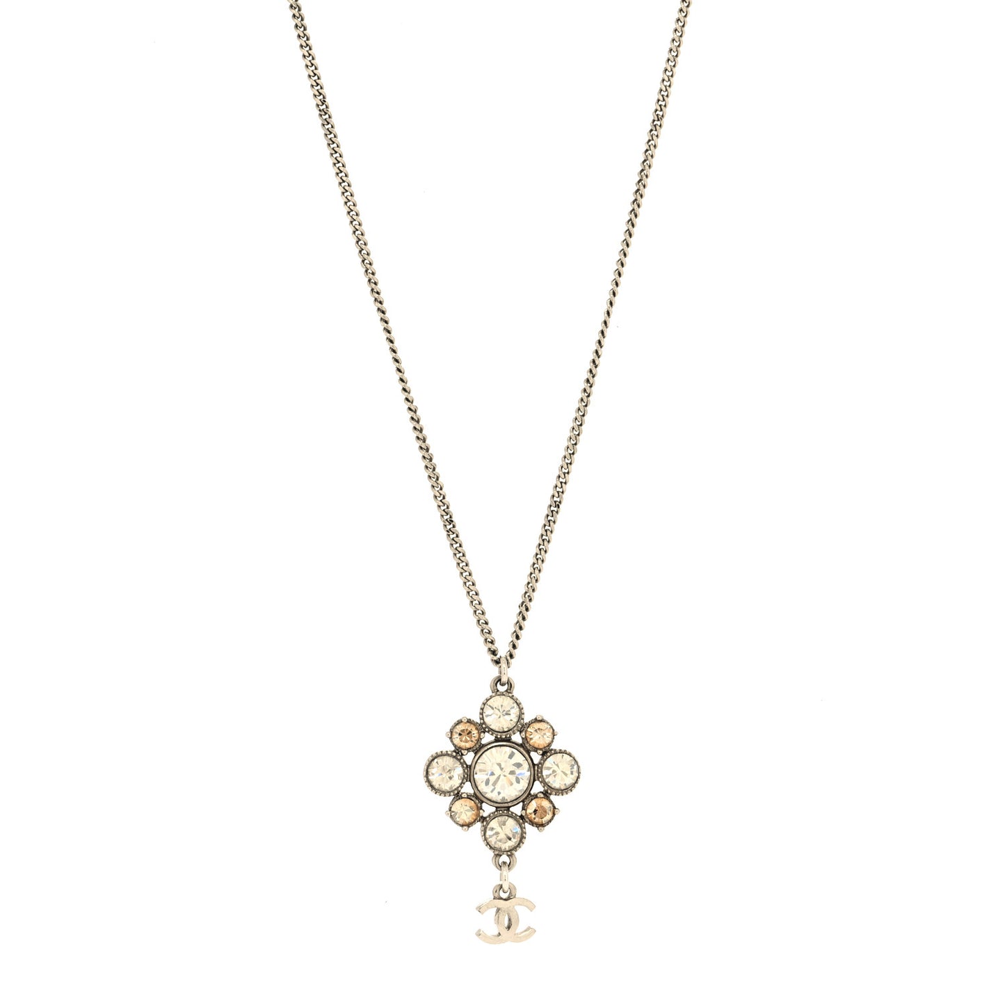 Crystal CC Drop Pendant Necklace Silver