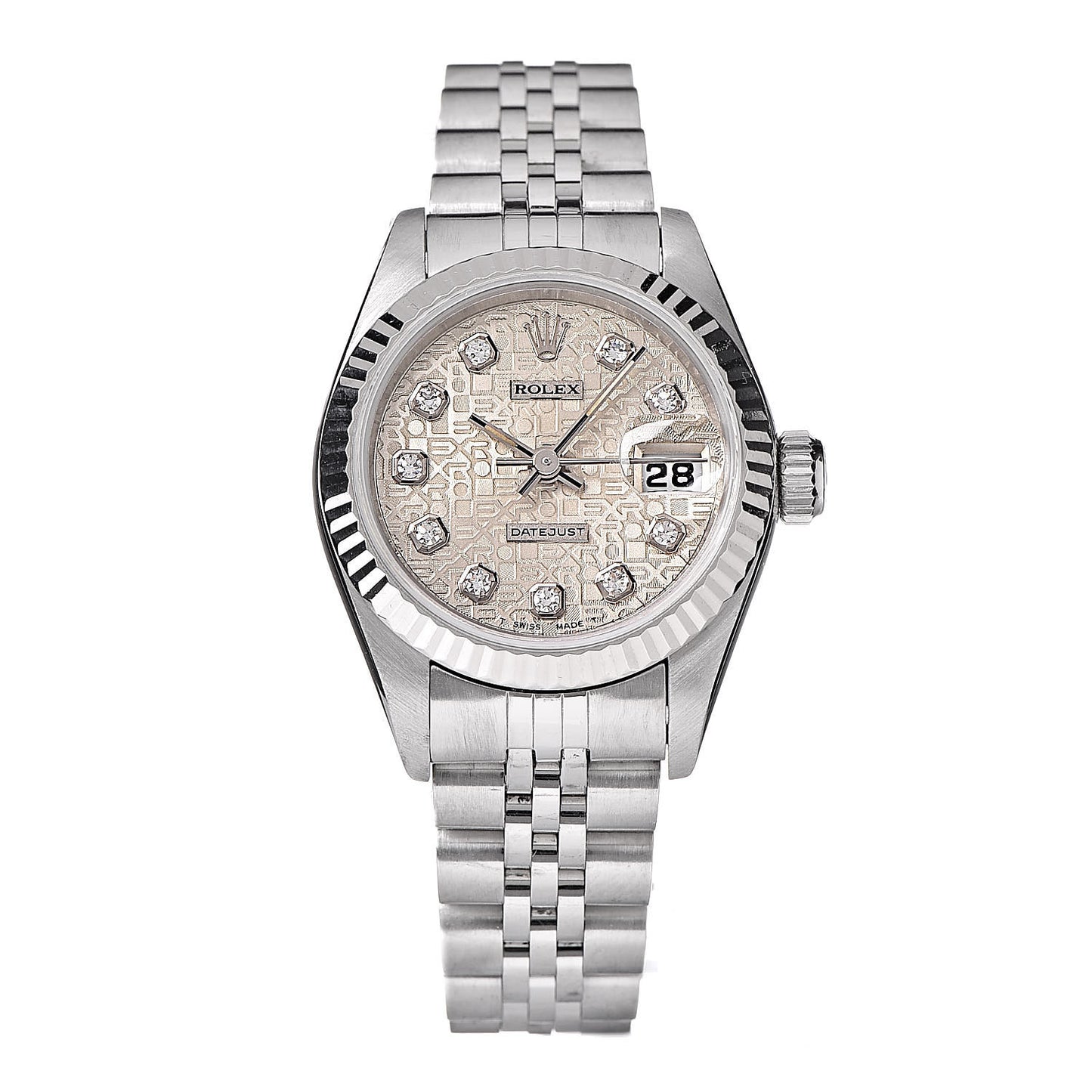 Stainless Steel 18K White Gold Diamond 26mm Oyster Perpetual Datejust Watch Silver Jubilee 69174