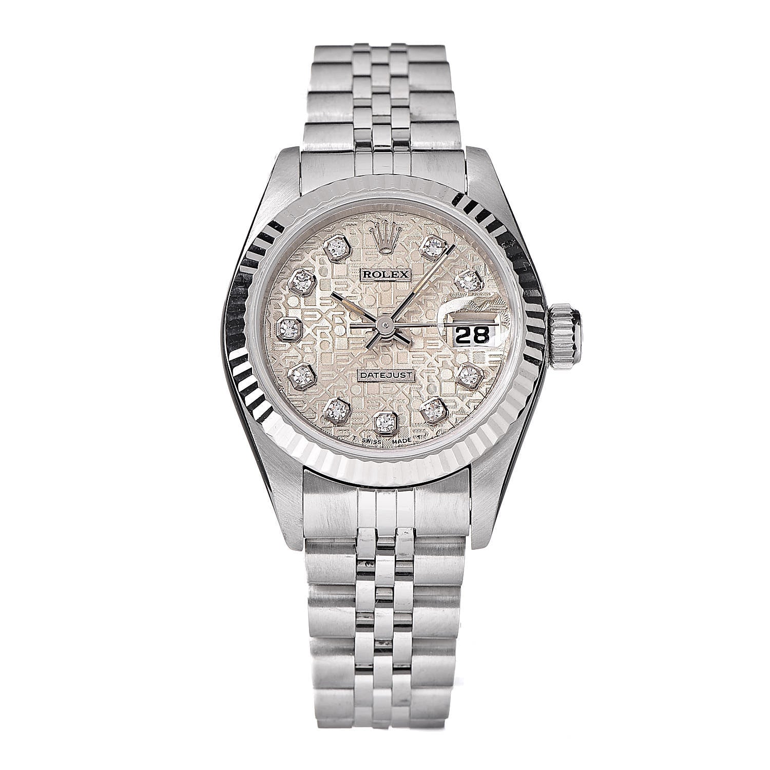 Rolex Stainless Steel 18K White Gold Diamond 26mm Oyster Perpetual Datejust Watch Silver Jubilee 69174 1 of 6