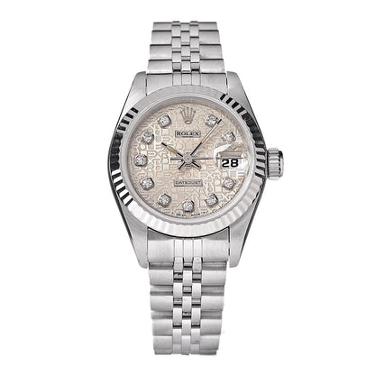 Rolex Stainless Steel 18K White Gold Diamond 26mm Oyster Perpetual Datejust Watch Silver Jubilee 69174 1 of 6