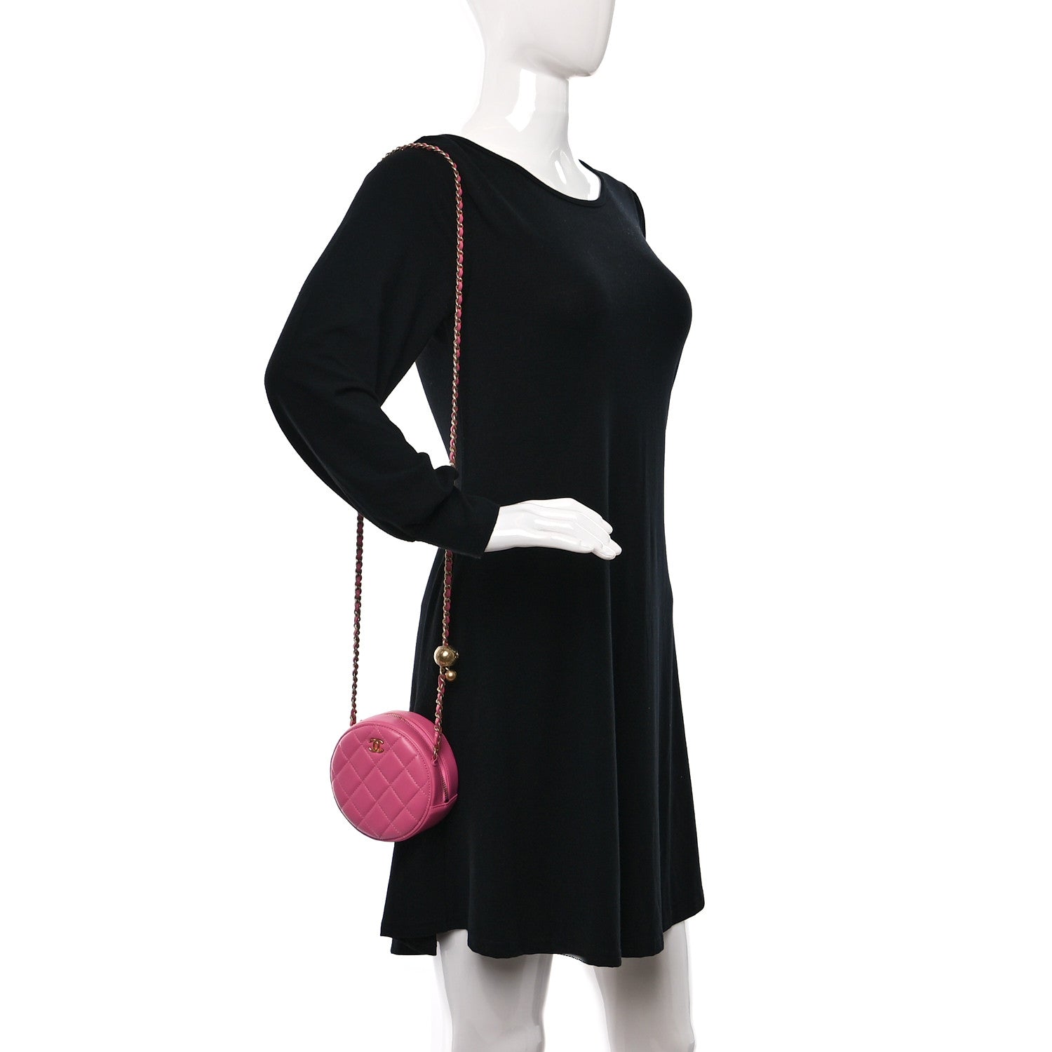 Chanel Lambskin Quilted Round Pearl Crush Clutch With Chain Pink 2 of 8