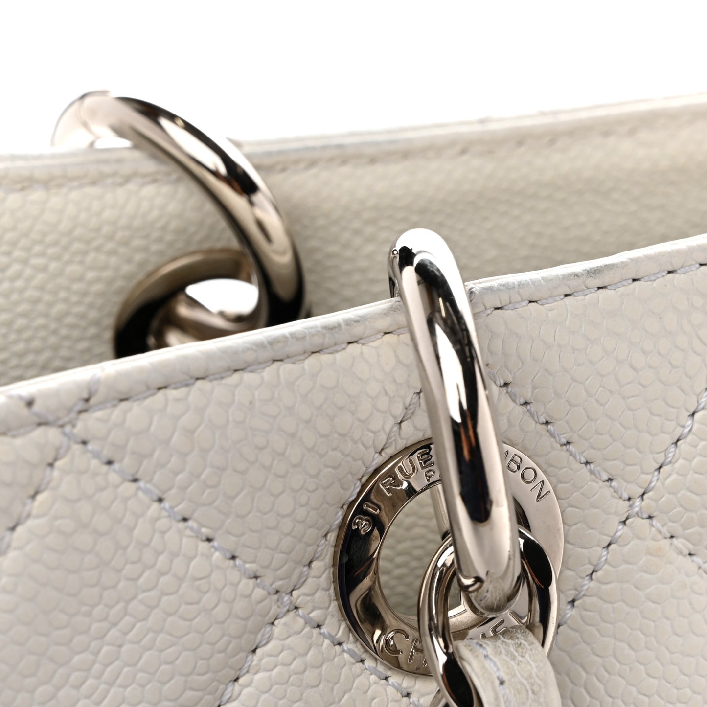 Caviar Quilted Grand Shopping Tote GST White