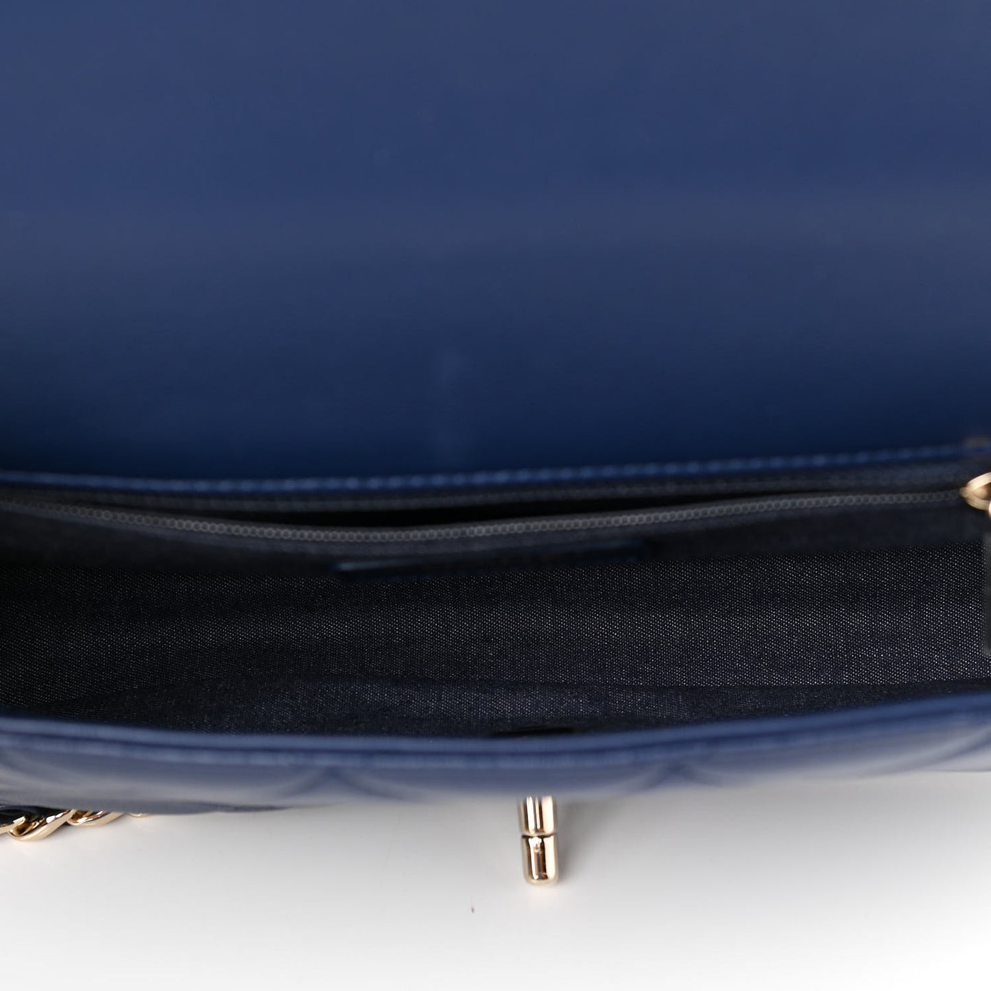 Lambskin Quilted Resin Bi-Color Chain Flap Bag Navy