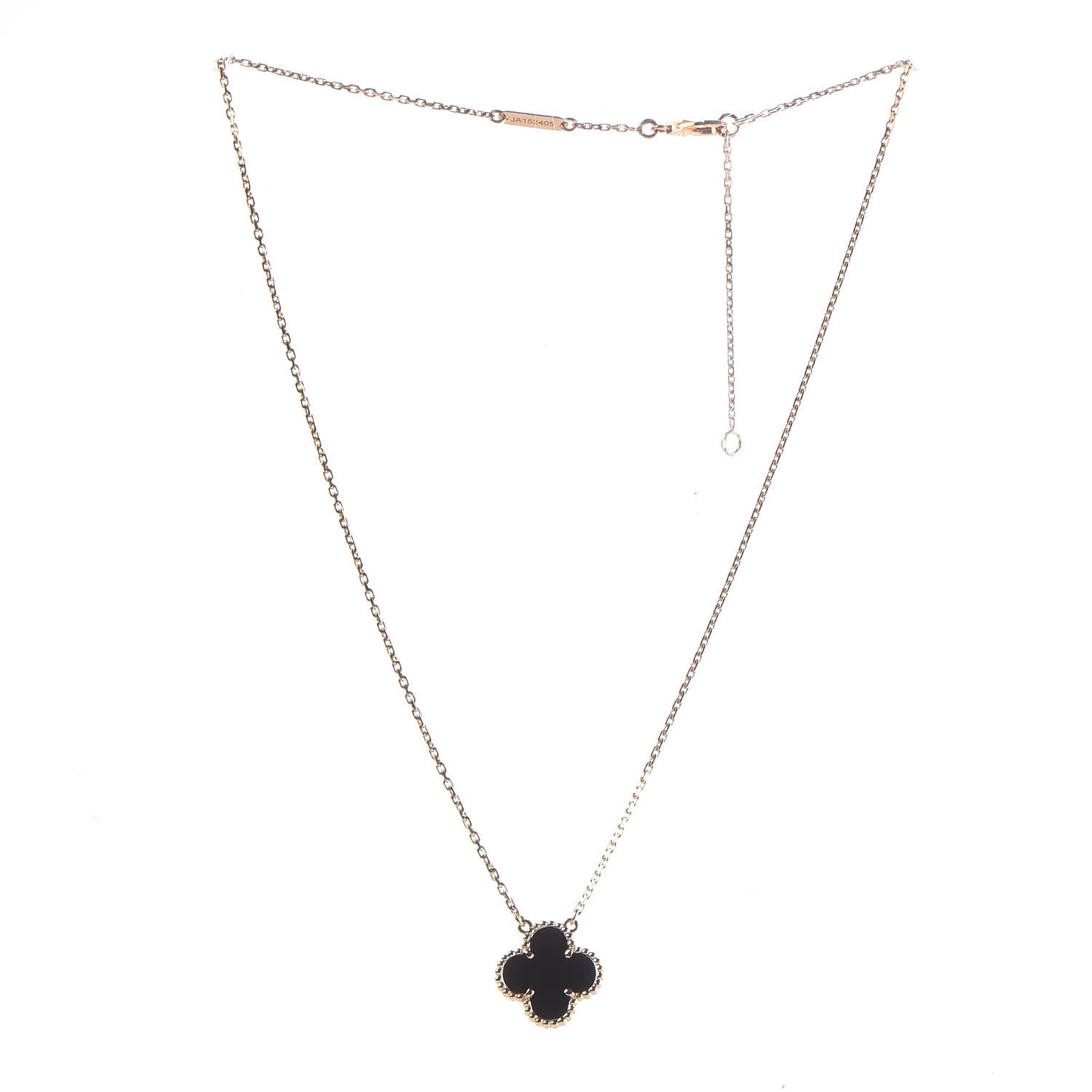 18K Yellow Gold Black Onyx Vintage Alhambra Pendant Necklace