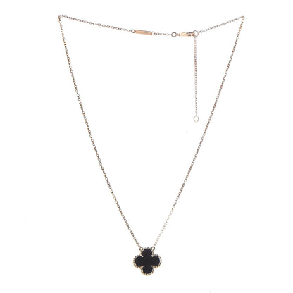 Van Cleef & Arpels 18K Yellow Gold Black Onyx Vintage Alhambra Pendant Necklace 3 of 7