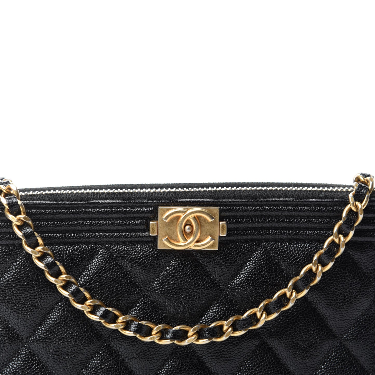 Caviar Quilted Small Boy Clutch With Chain Black