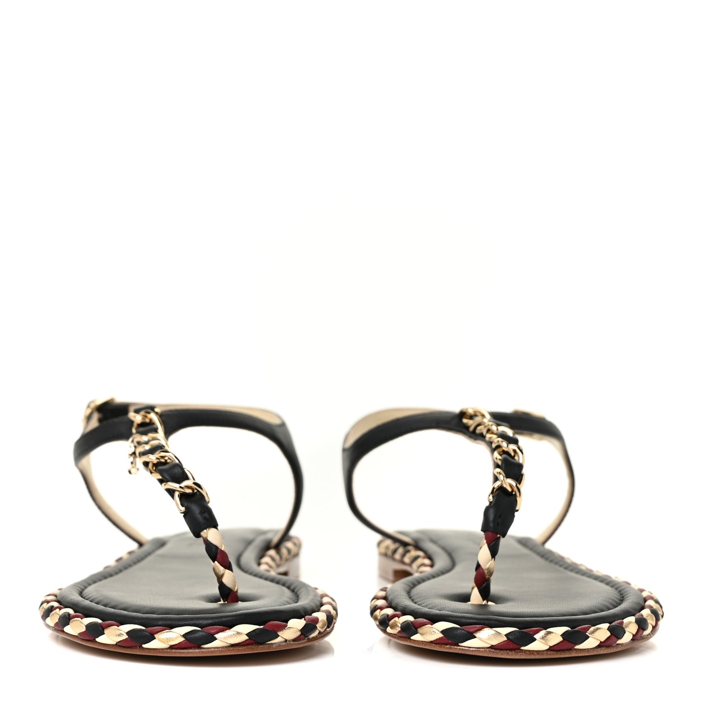 Lambskin Chain Thong Sandals 38 Black