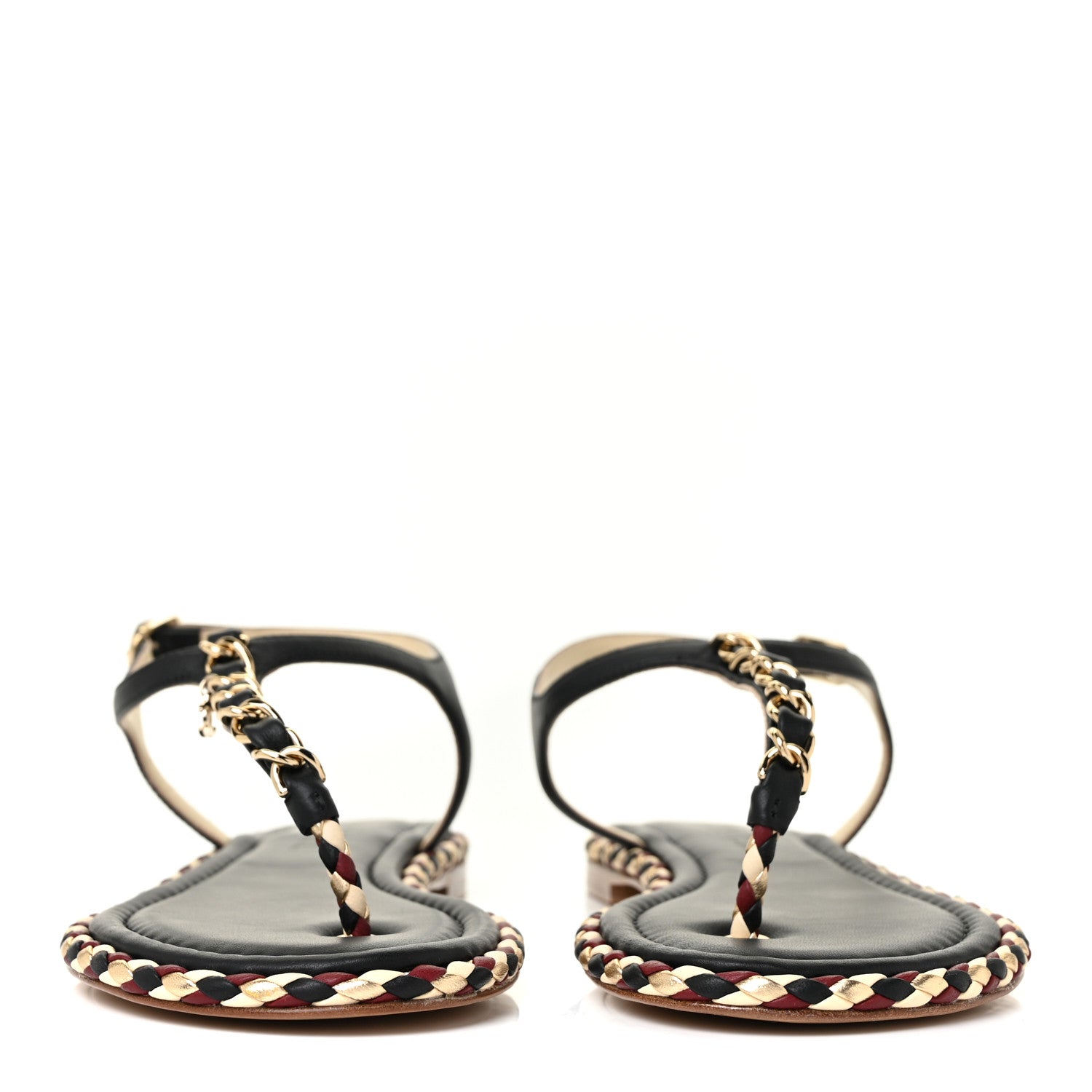 Chanel Lambskin Chain Thong Sandals 38 Black 2 of 8