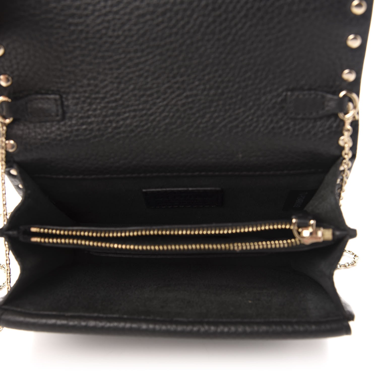 Valentino Garavani Pebbled Calfskin Rockstud Wallet on Chain Black 5 of 11