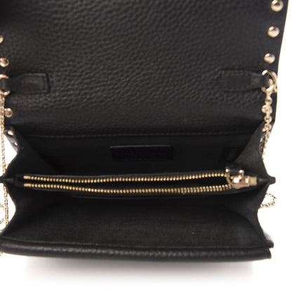 Valentino Garavani Pebbled Calfskin Rockstud Wallet on Chain Black 5 of 11