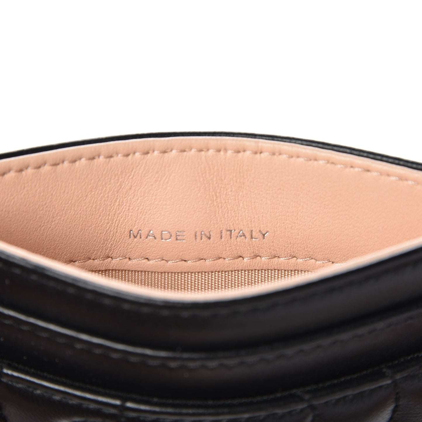 Lambskin Camellia Stitched Card Holder Black