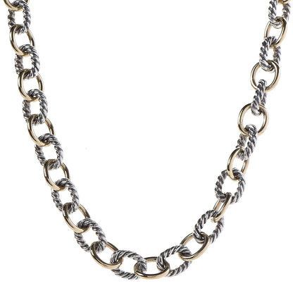 David Yurman Sterling Silver 18K Yellow Gold 10mm Medium Oval Link Necklace 1 of 5