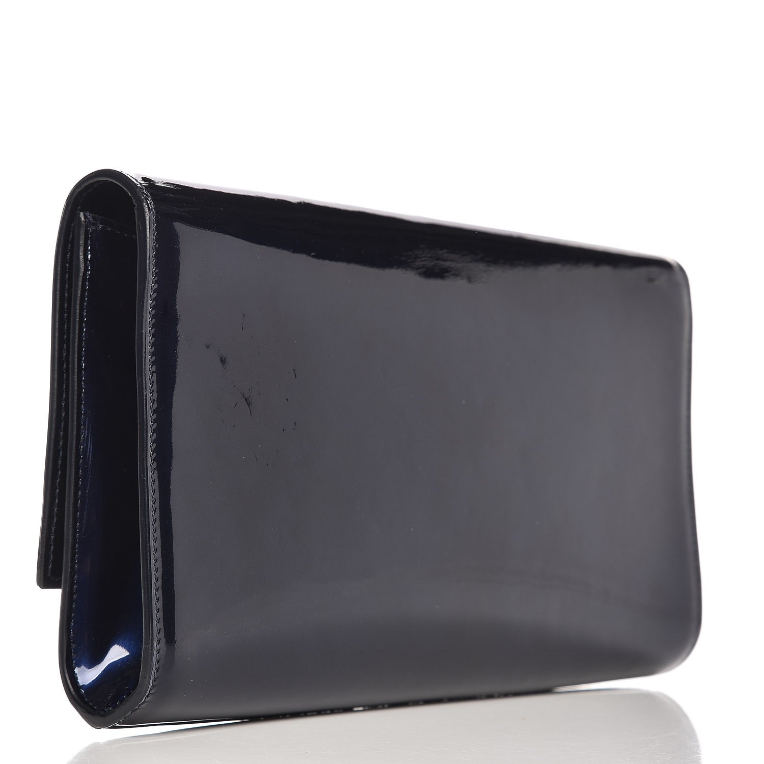 Saint Laurent Patent Calfskin Large Belle De Jour Clutch Navy Blue 3 of 6
