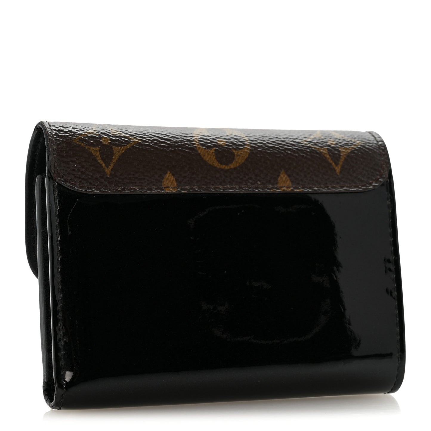 Patent Calfskin Monogram Cherrywood Compact Wallet Black