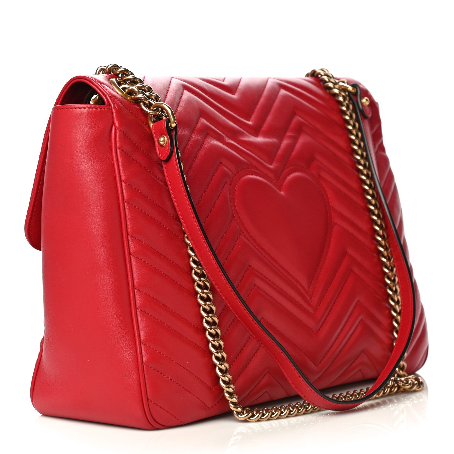Gucci Calfskin Matelasse Large GG Marmont Shoulder Bag Hibiscus Red 3 of 19