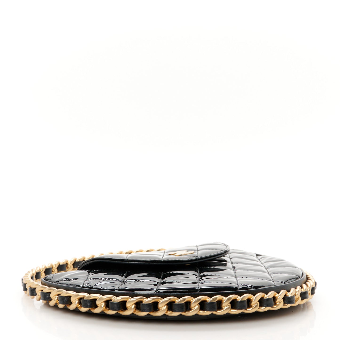 Patent Calfskin Quilted Chain Hoop Bag Black