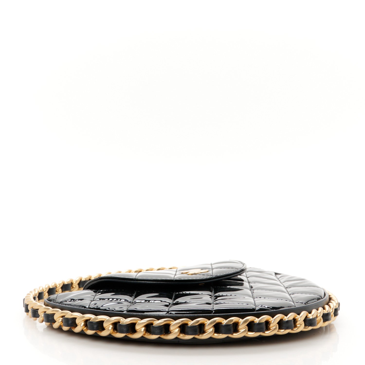 Chanel Patent Calfskin Quilted Chain Hoop Bag Black 4 of 11