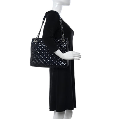 Chanel Patent Quilted Accordion Shopping Tote Navy 2 of 11