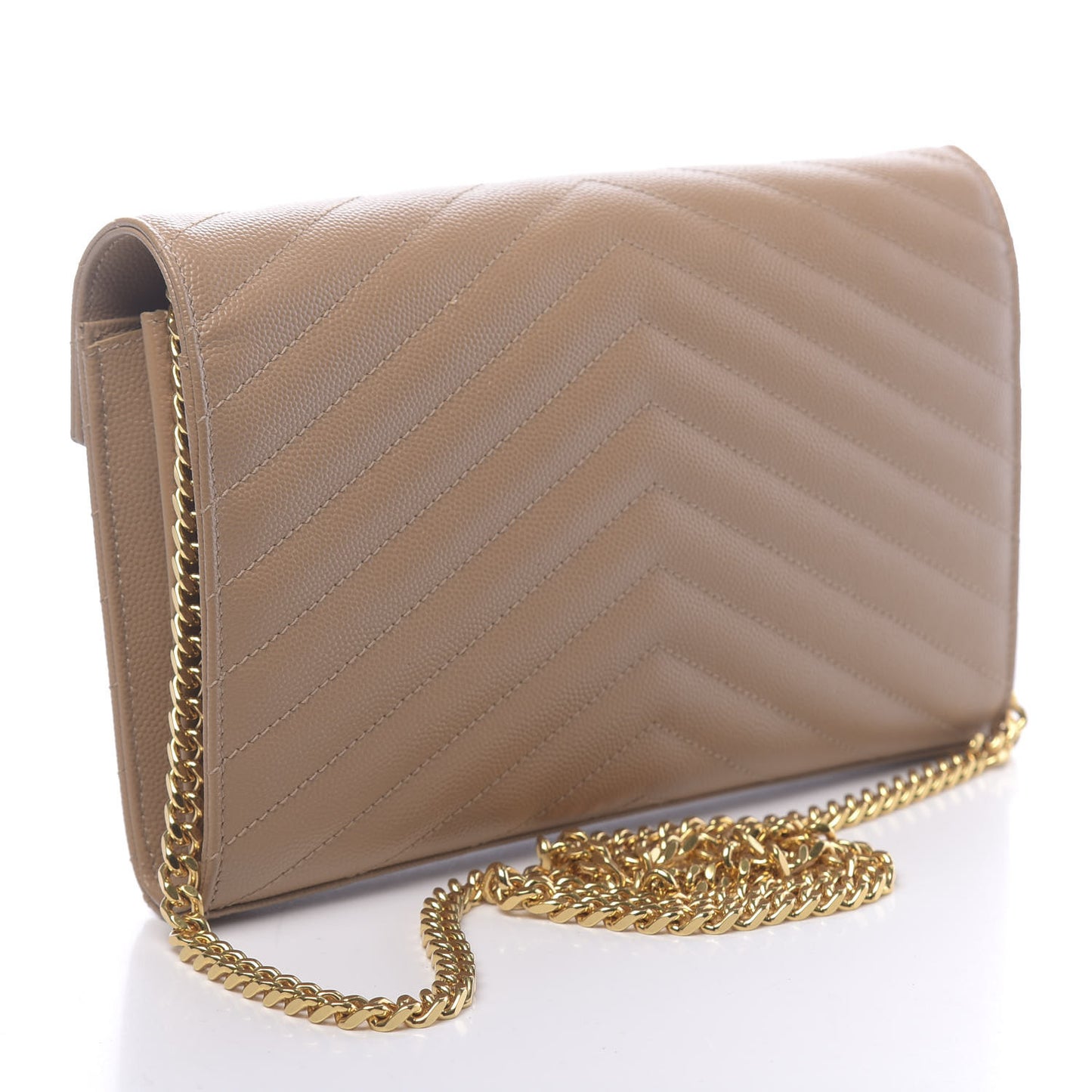 Grain De Poudre Matelasse Chevron Monogram Chain Wallet Light Taupe