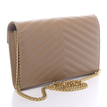 Saint Laurent Grain De Poudre Matelasse Chevron Monogram Chain Wallet Light Taupe 3 of 10