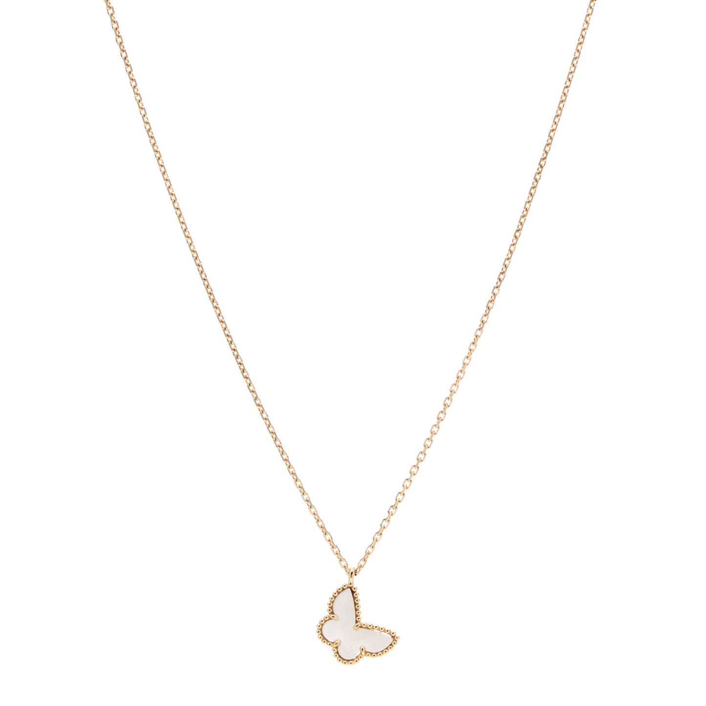 18K Yellow Gold Mother of Pearl Sweet Alhambra Butterfly Pendant Necklace