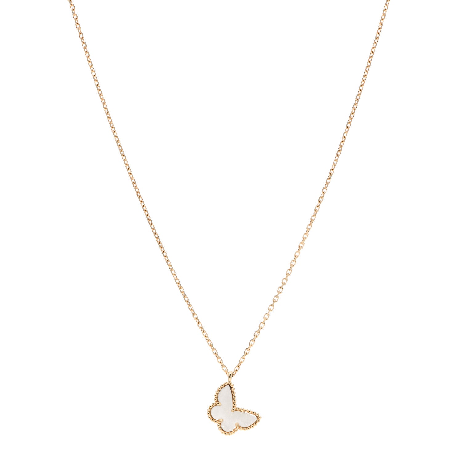 Van Cleef & Arpels 18K Yellow Gold Mother of Pearl Sweet Alhambra Butterfly Pendant Necklace 1 of 6